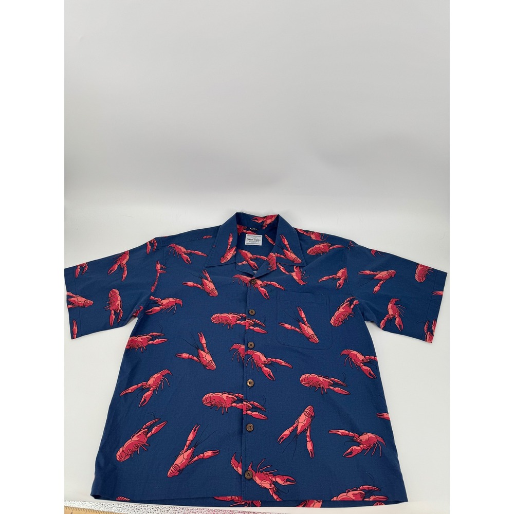 David Carey Originals Mens Blue Red Lobster Print Camp Shirt Short Sleeve Large